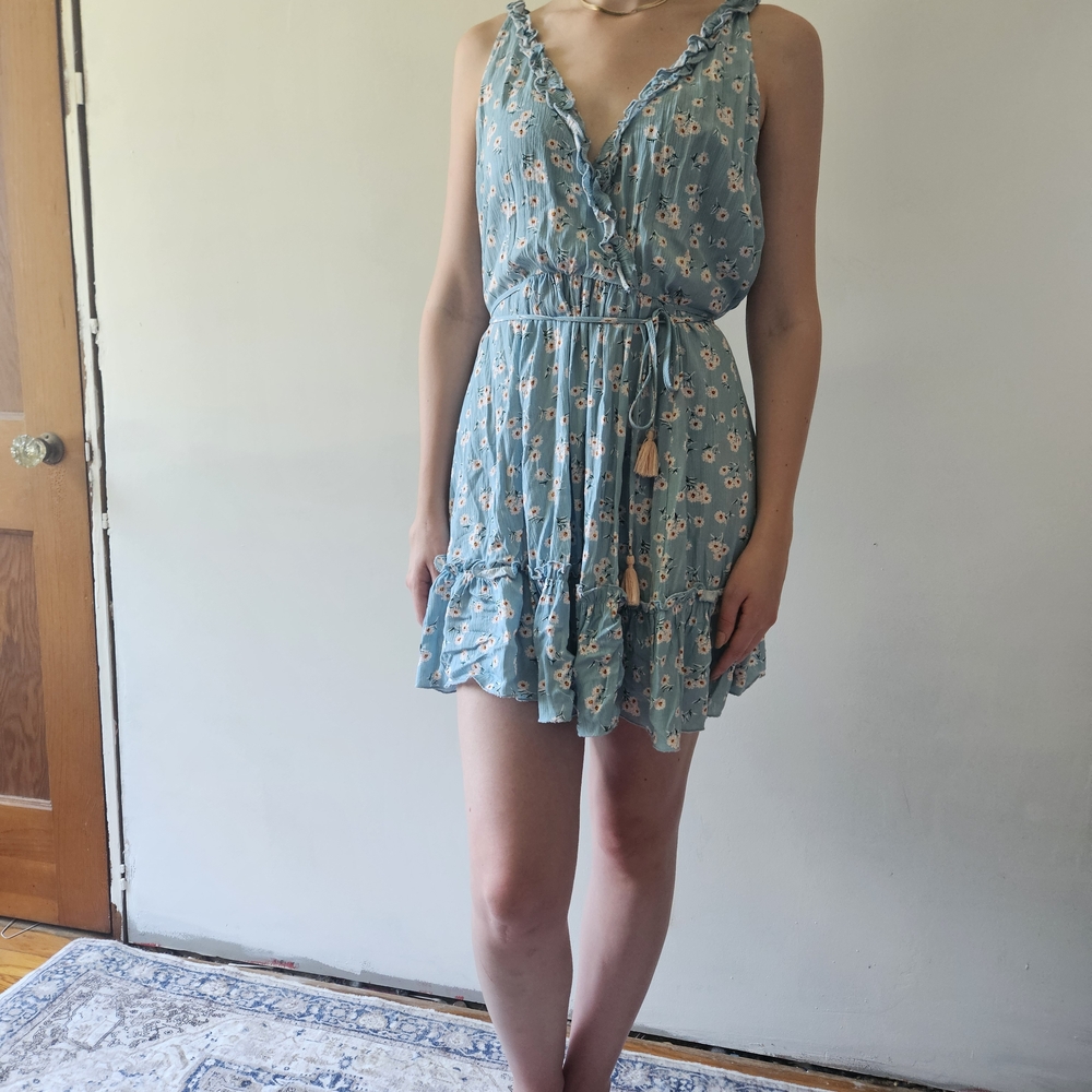 Aakaa Teal Floral Mini Dress